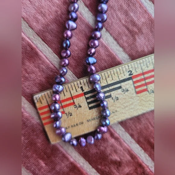 Genuine Purple Pearl Necklace Sterling Silver Clasp - Picture 6 of 14